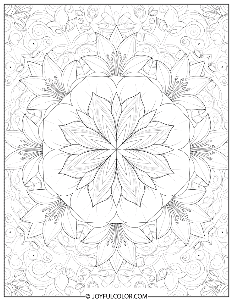 Decorative Lily Mandala Art Coloring Page