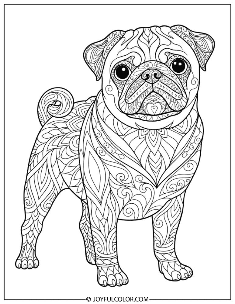 Decorative Pug Art Coloring Page