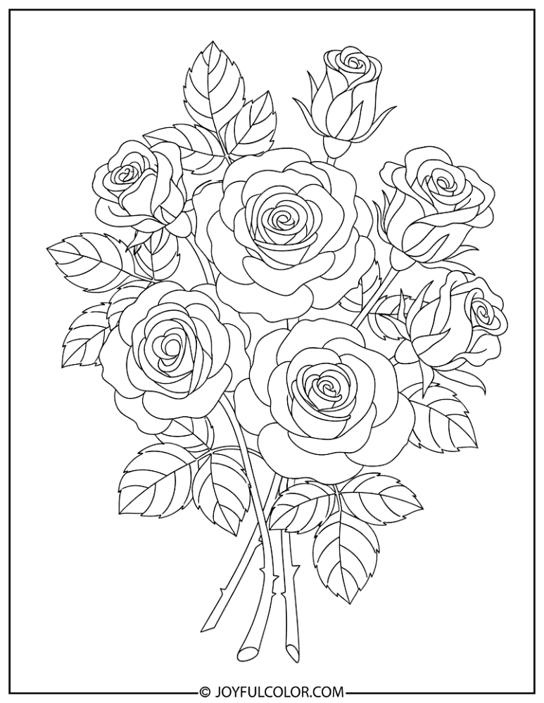 Decorative Rose Arrangement Coloring Page