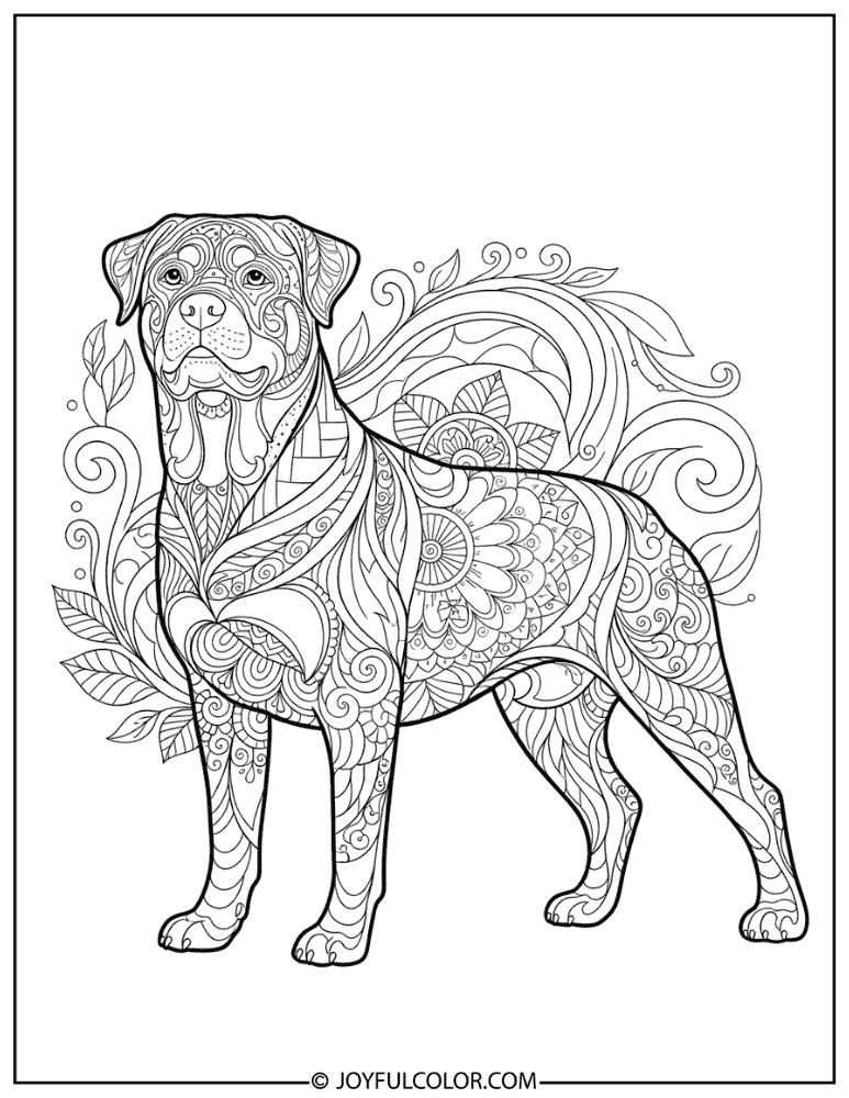 Decorative Rottweiler Art Coloring Page