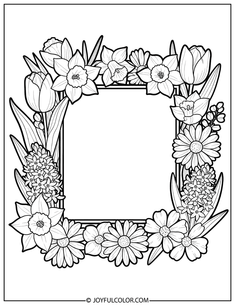 Decorative Spring Flower Frame Coloring Page