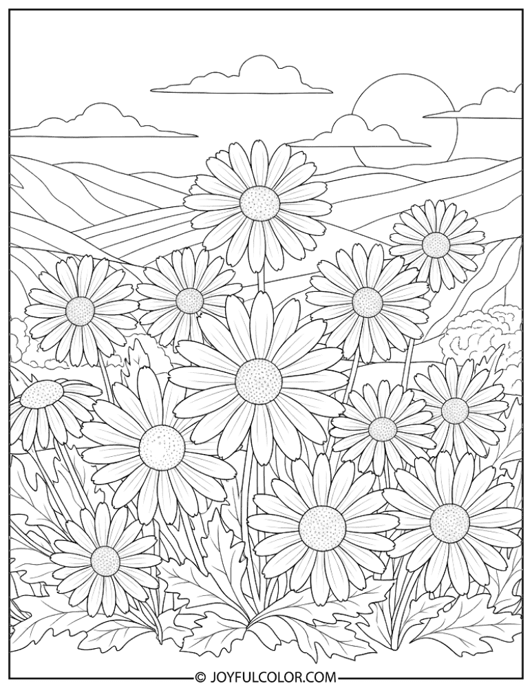 Detailed Botanical Daisy Coloring Page