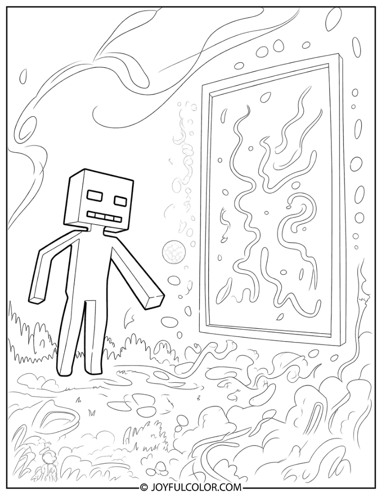 Detailed Enderman Portal Scene Coloring Page