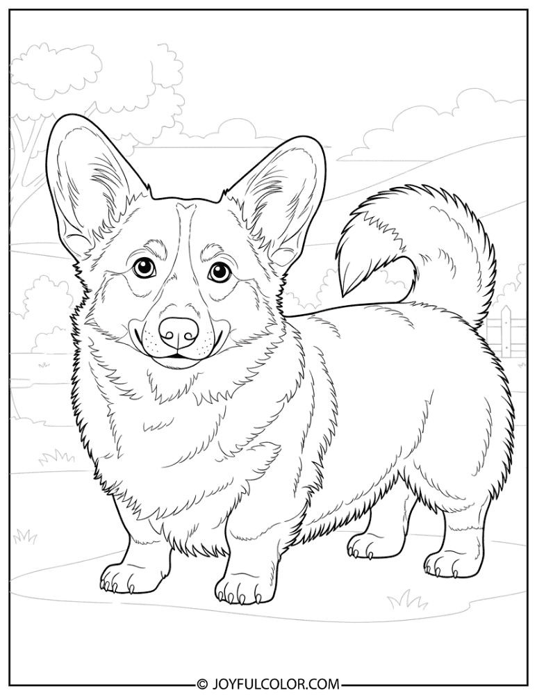 Detailed Fur Corgi Coloring Page