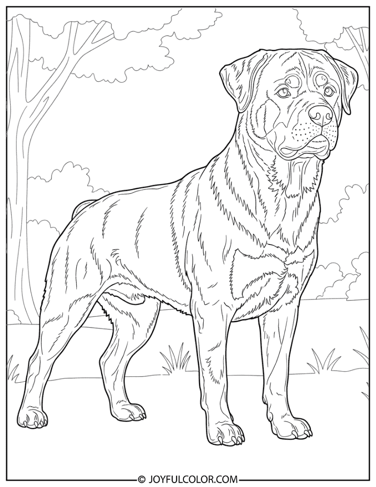 Detailed Fur Rottweiler Coloring Page