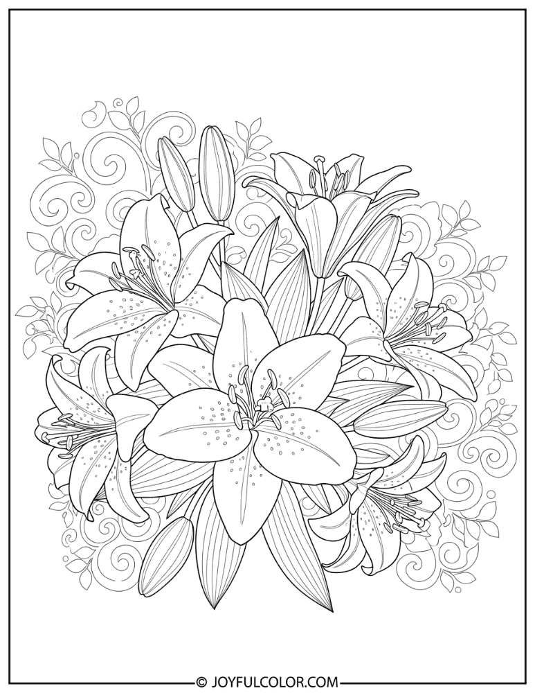Detailed Garden Lily Illustration Coloring Page