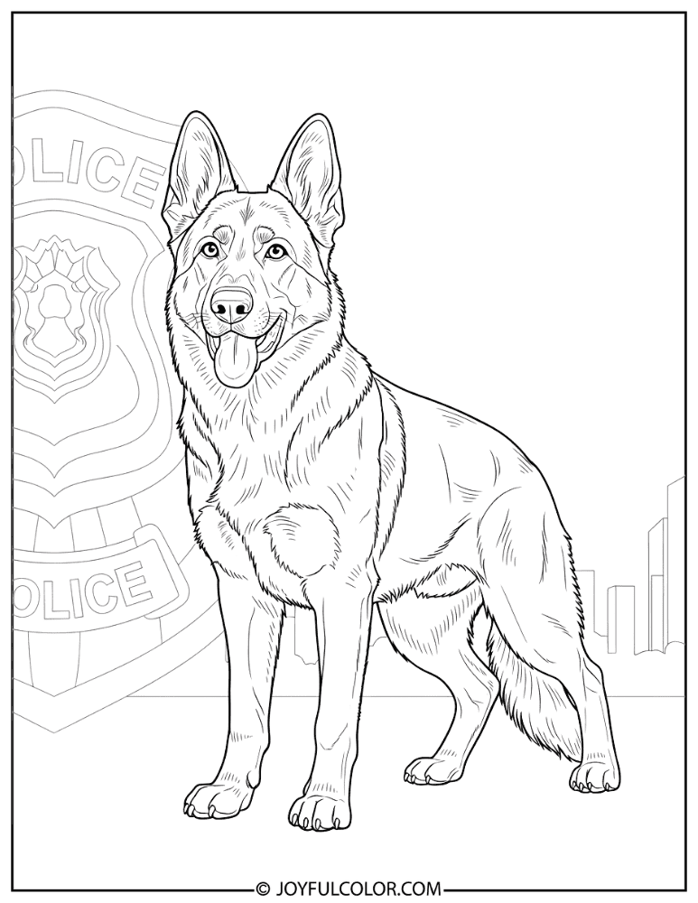 Detailed German Shepherd K9 Coloring Page