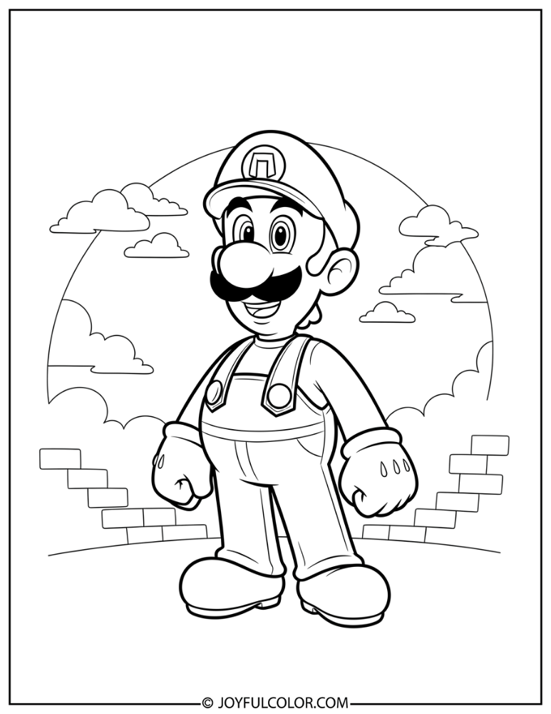 Detailed Luigi Coloring Page