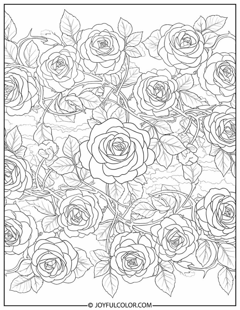 Detailed Rose Pattern Coloring Page