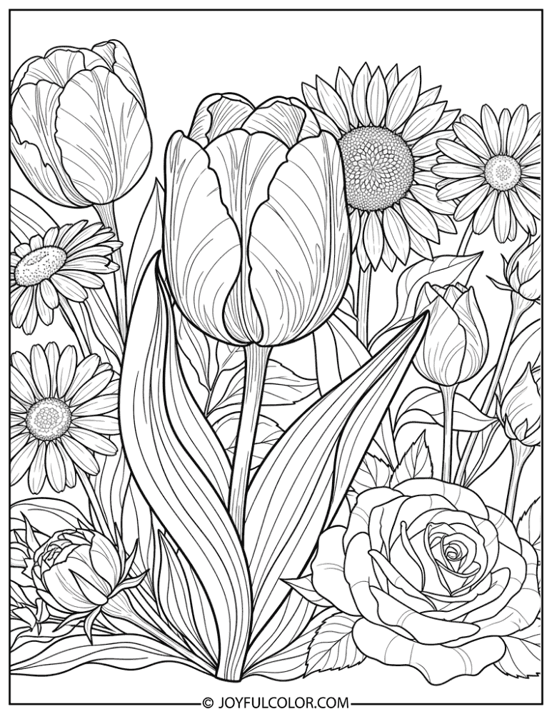 Detailed Tulip Botanical Illustration Coloring Page