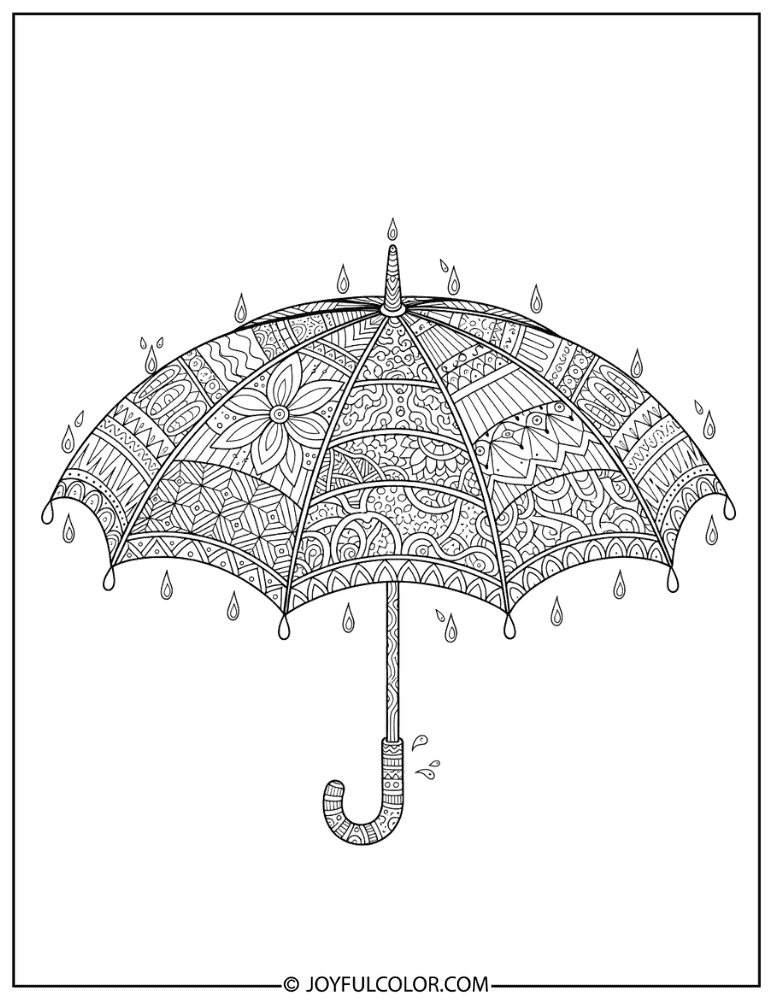 Detailed Umbrella Zentangle Coloring Page