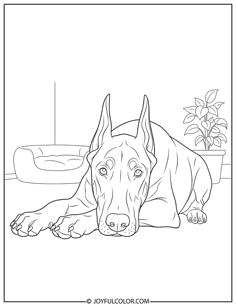 Doberman at Home Coloring Page