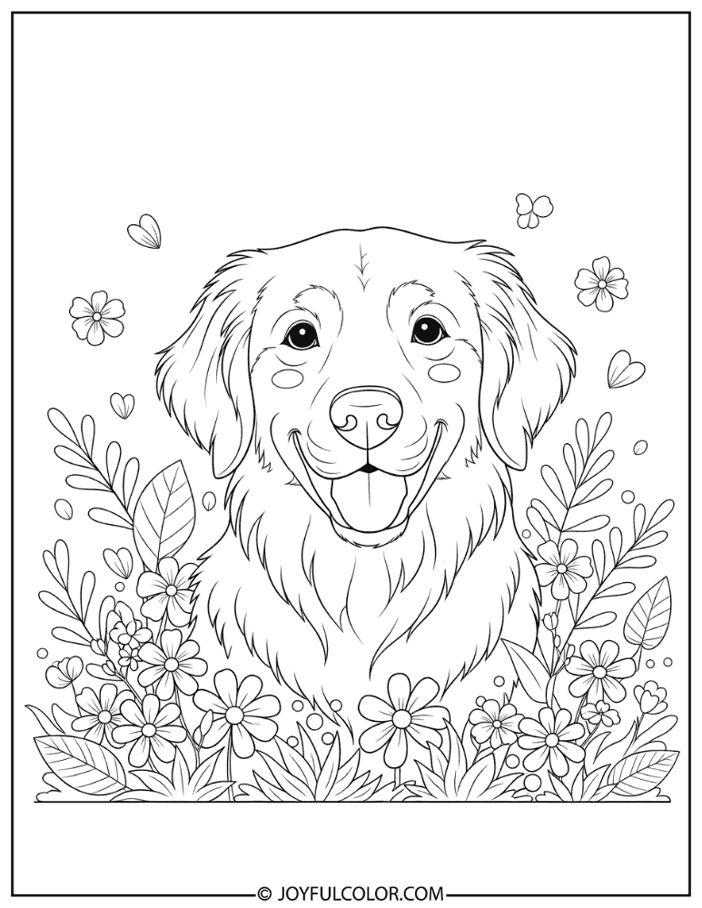 Dog in Garden Coloring Page