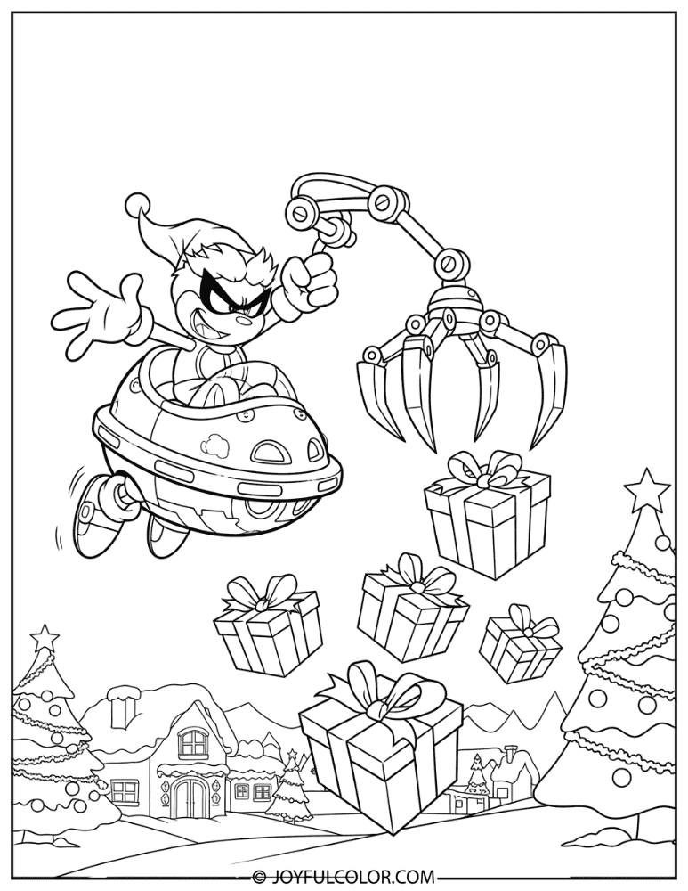 Dr Eggman Stealing Christmas Presents in Egg Mobile Coloring Page