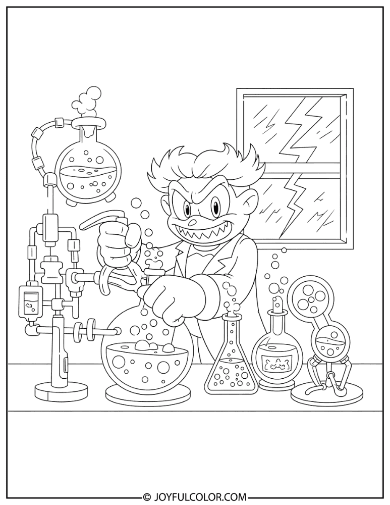 Dr Eggman as a Spooky Scientist Coloring Page