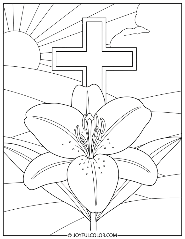 Easter Lily with Cross Coloring Page