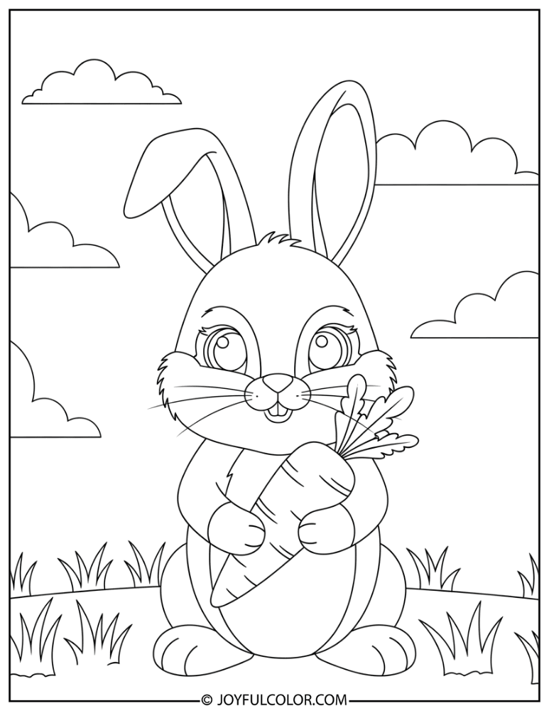 Easy Bunny with Carrot Coloring Page