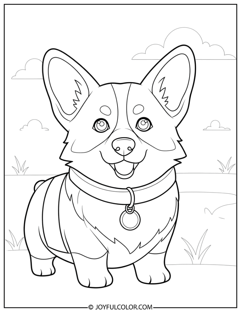 Easy Cartoon Corgi Coloring Page
