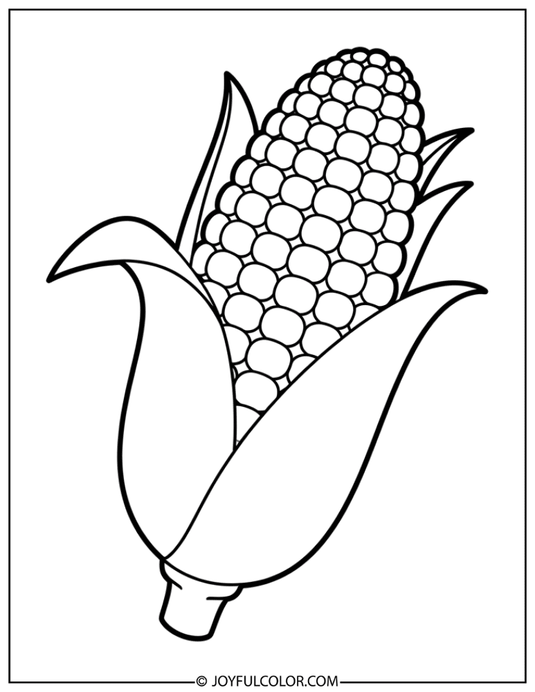 Easy Cartoon Corn Coloring Page