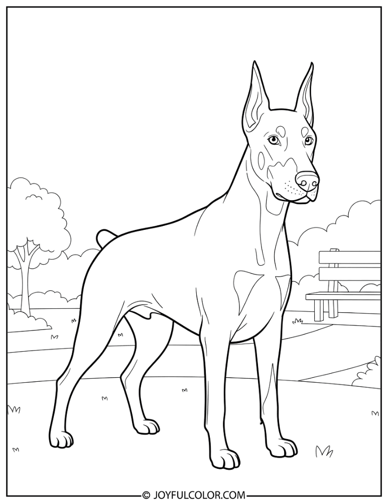 Easy Cartoon Doberman Coloring Page