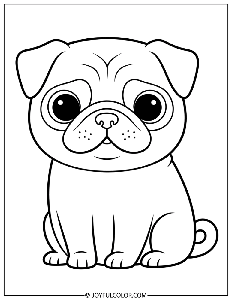 Easy Cartoon Pug Coloring Page