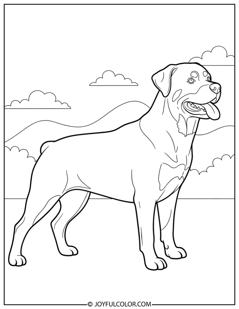 Easy Cartoon Rottweiler Coloring Page