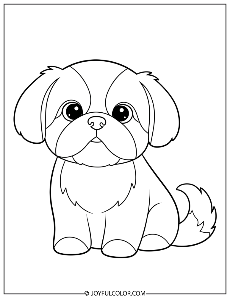 Easy Cartoon Shih Tzu Coloring Page
