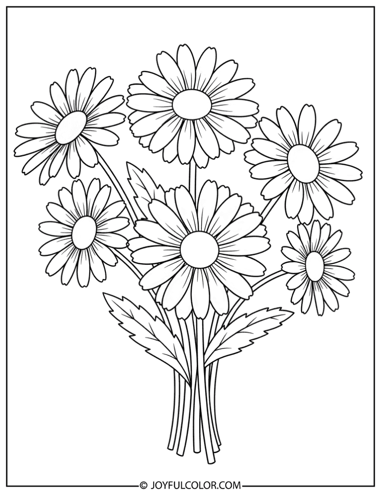 Easy Daisy Bouquet Coloring Page