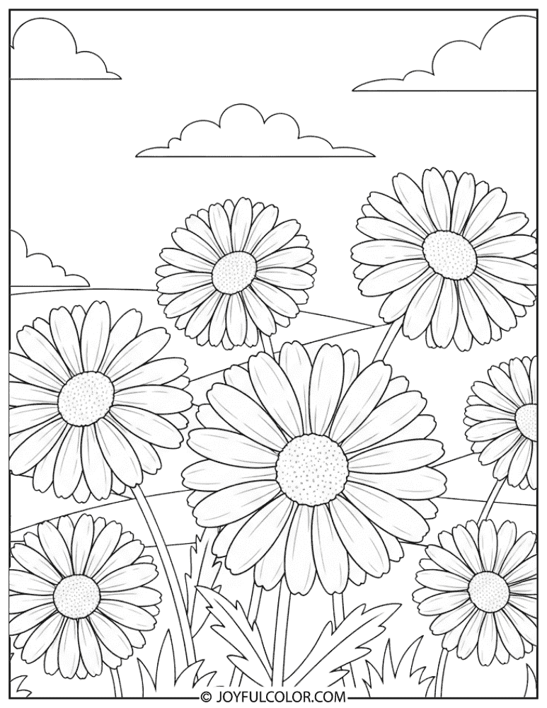 Easy Daisy Outline Coloring Page