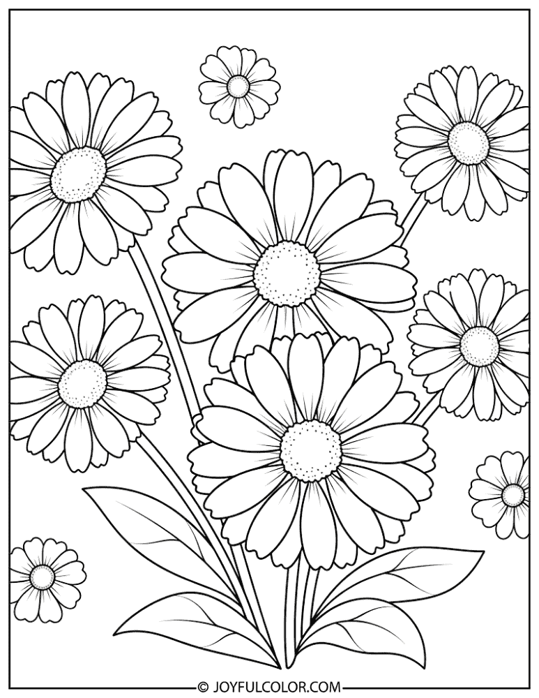 Easy Daisy Spring Flower Coloring Page