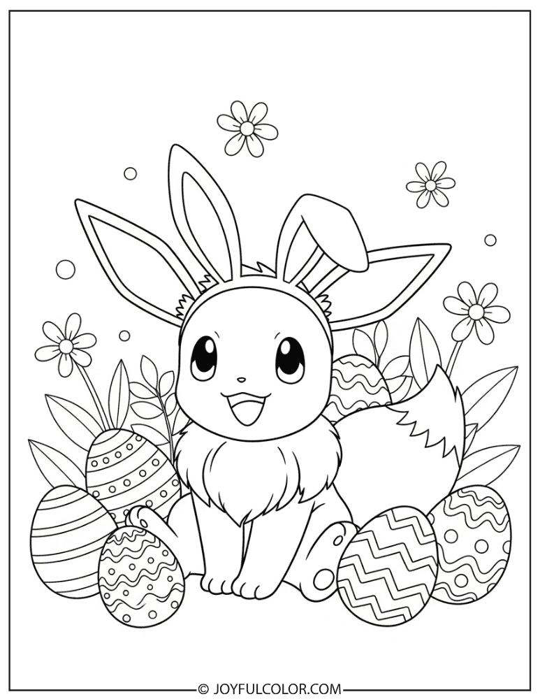 Easy Eevee Easter Coloring Page