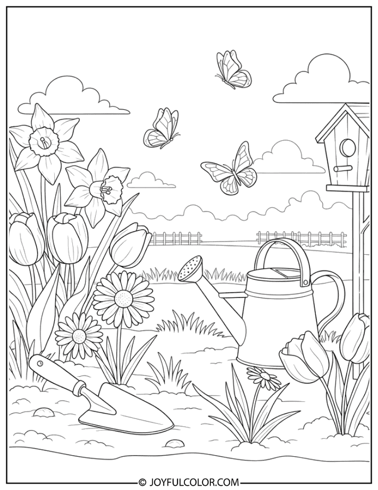 Easy Garden Scene Coloring Page