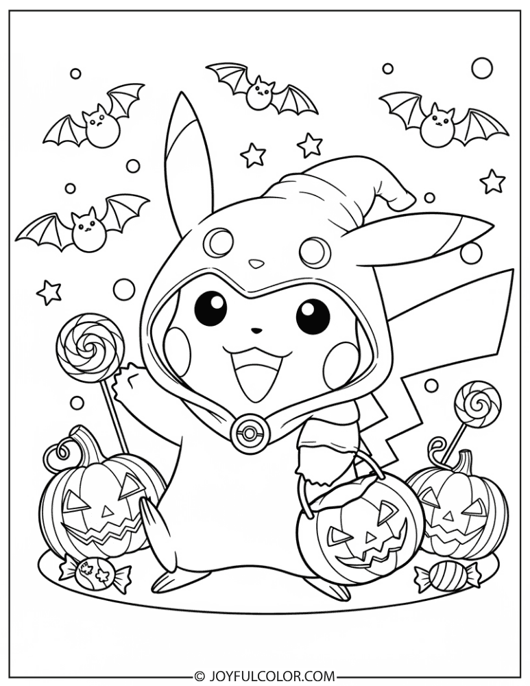 Easy Pikachu Halloween Coloring Page
