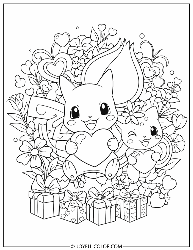 Easy Pokemon Valentine Coloring Page