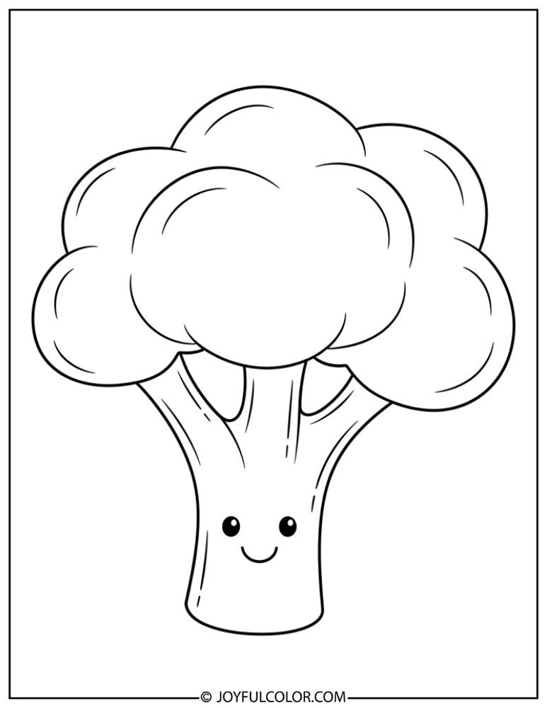 Easy Smiling Broccoli Coloring Page