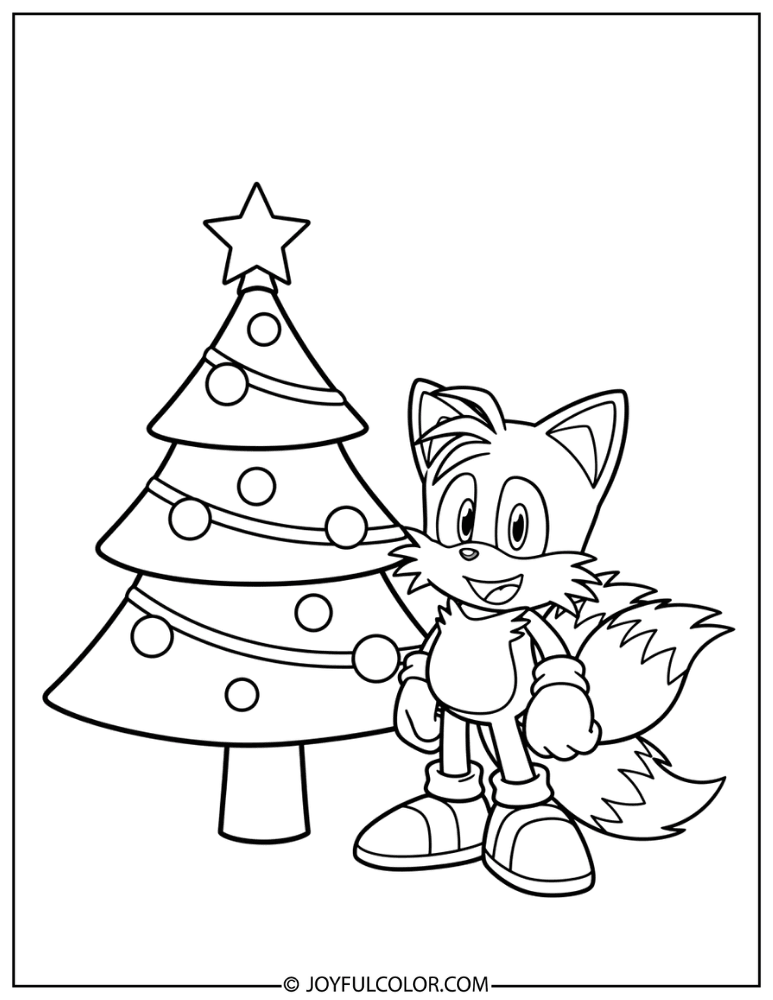 Easy Tails with Christmas Tree Coloring Page
