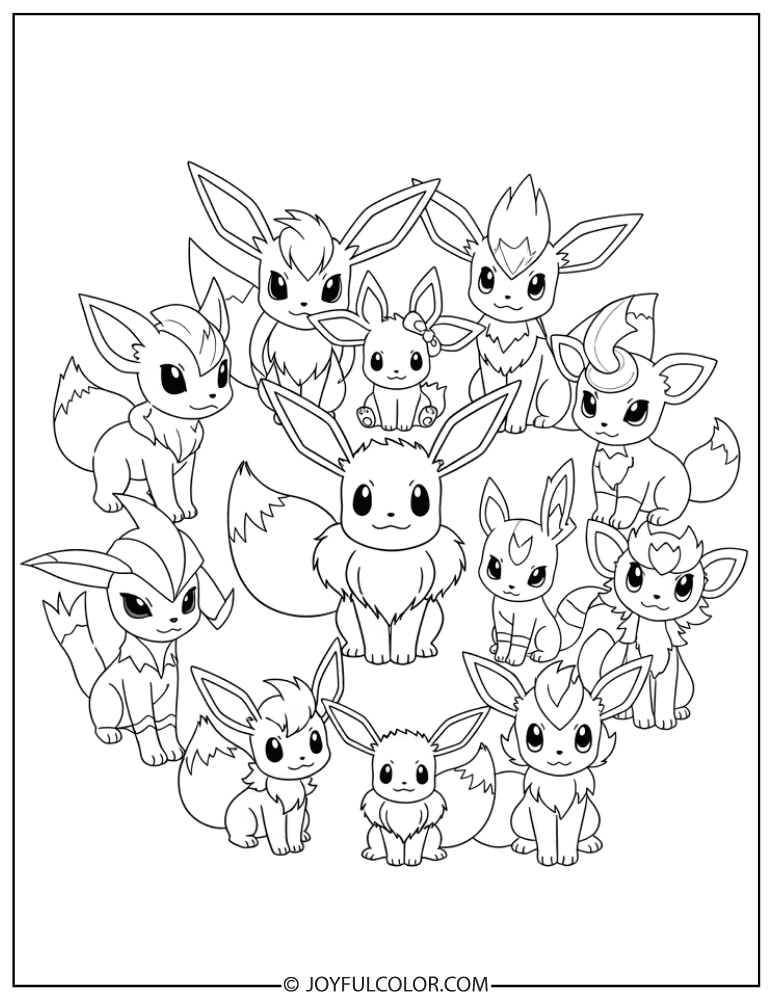 Eeveelution Family Coloring Page