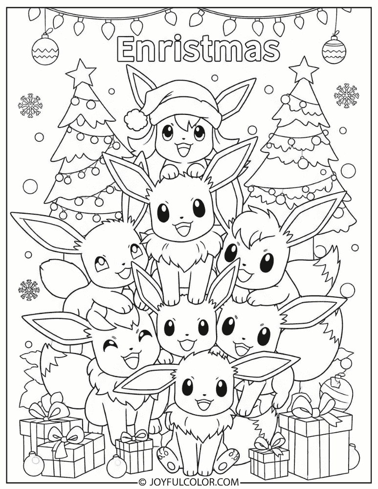 Eeveelutions Christmas Coloring Page
