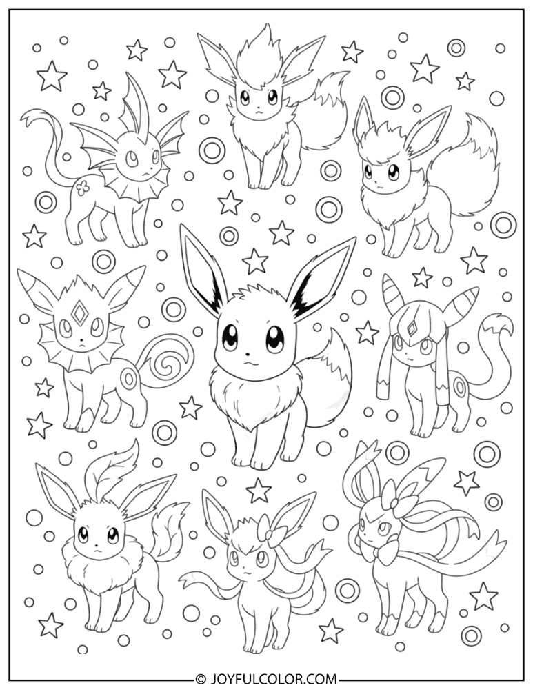 Eeveelutions Group Coloring Page
