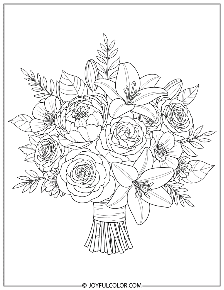 Elegant Wedding Bouquet Coloring Page