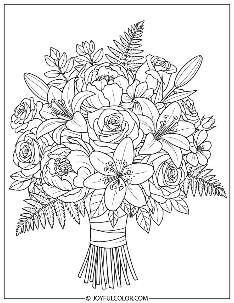 Elegant Wedding Bouquet Garden Flower Coloring Page