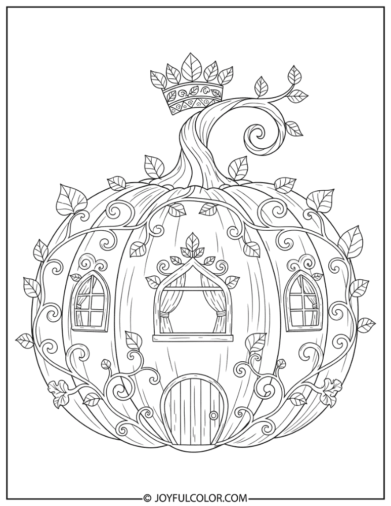Enchanted Fairy Tale Pumpkin Coloring Page