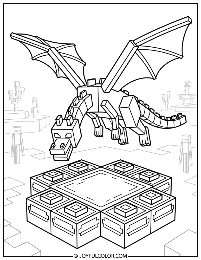 Ender Dragon Above End Portal Coloring Page