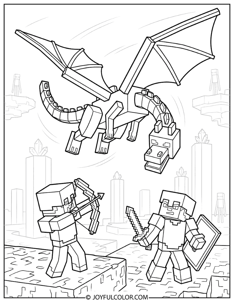 Ender Dragon Battle Scene Coloring Page