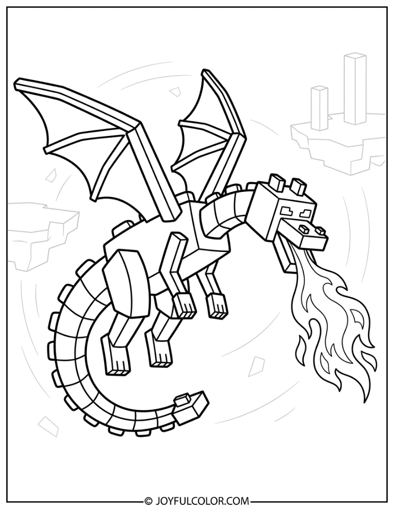 Ender Dragon Breathing Purple Fire Coloring Page
