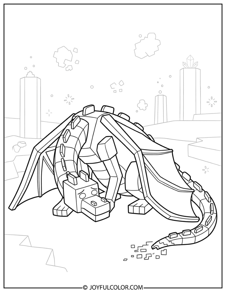 Ender Dragon Defeated Scene Coloring Page