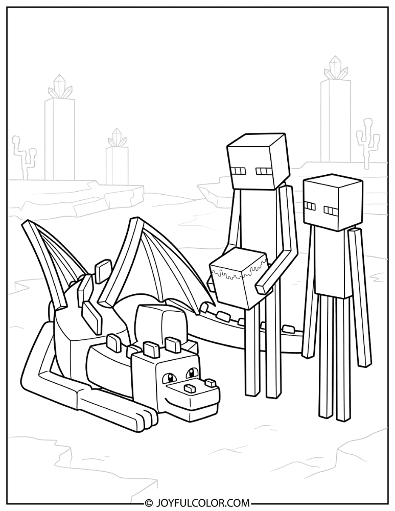 Ender Dragon Enderman Friends Coloring Page
