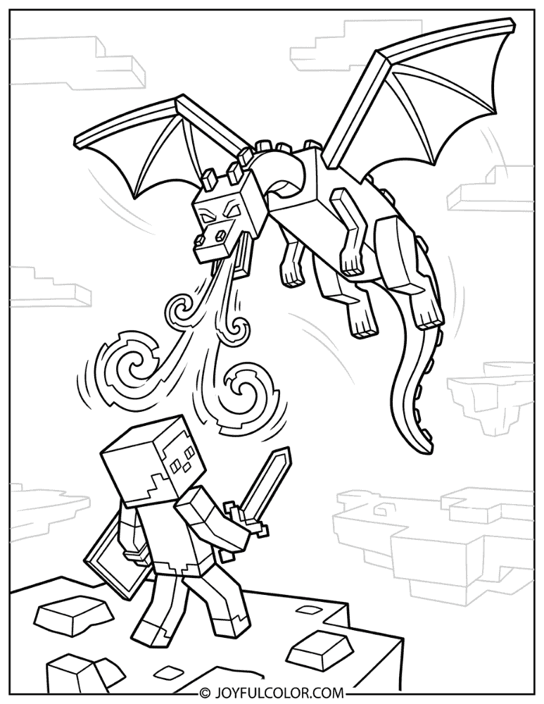 Ender Dragon Shooting Breath at Player Coloring Page