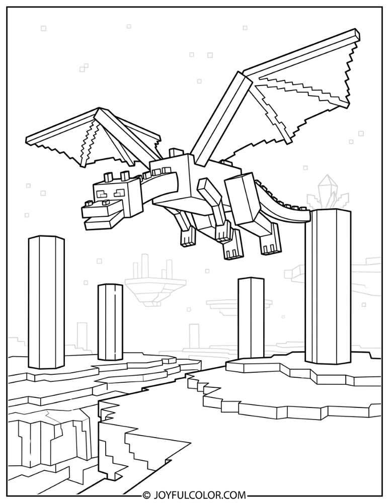 Ender Dragon The End Dimension Scene Coloring Page
