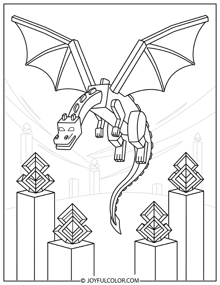 Ender Dragon and End Crystals Coloring Page